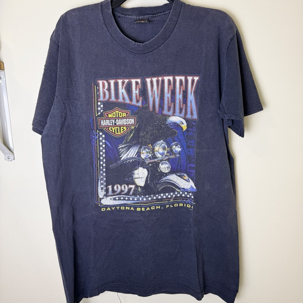 Vtg 1997 Daytona Beach FL Bike Week T-Shirt Single Stitch Native,Wolf,Eagle Lg